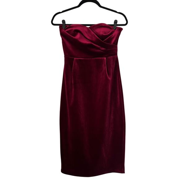 Express Dress Size Small Red Velvet Strapless Sweetheart Midi Sheath Prom Event - Picture 1 of 15